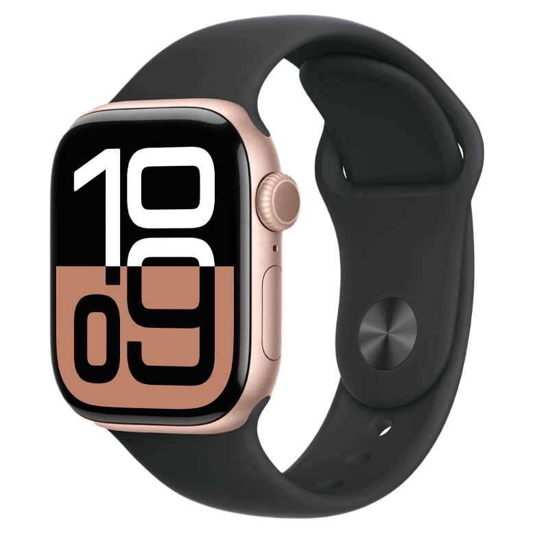 Apple Watch 10 Aluminum GPS Rose Gold Sport Band Black 46 mm