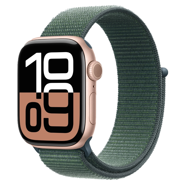 Apple Watch 10 Aluminum GPS Rose Gold Textile Sport Loop Lake Green 46 mm