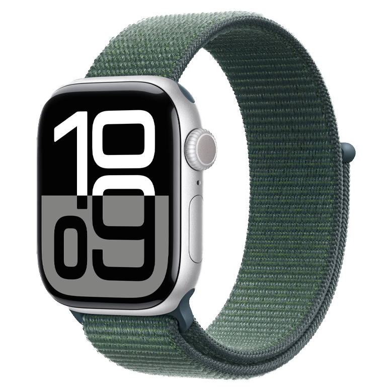 Apple Watch 10 Aluminum GPS Silver Textile Sport Loop Lake Green 42 mm