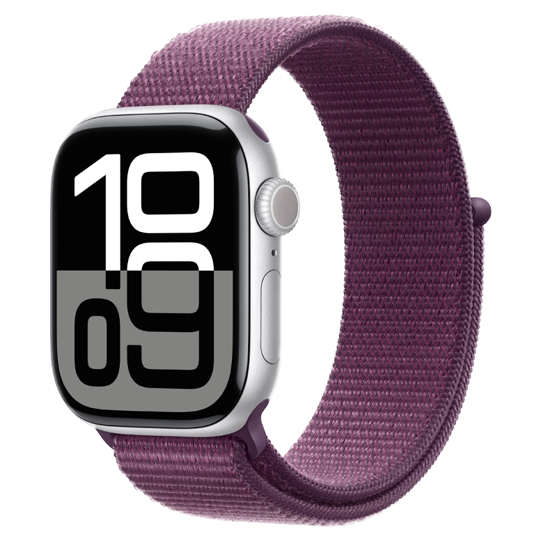 Apple Watch 10 Aluminum GPS Silver Textile Sport Loop Plum 42 mm