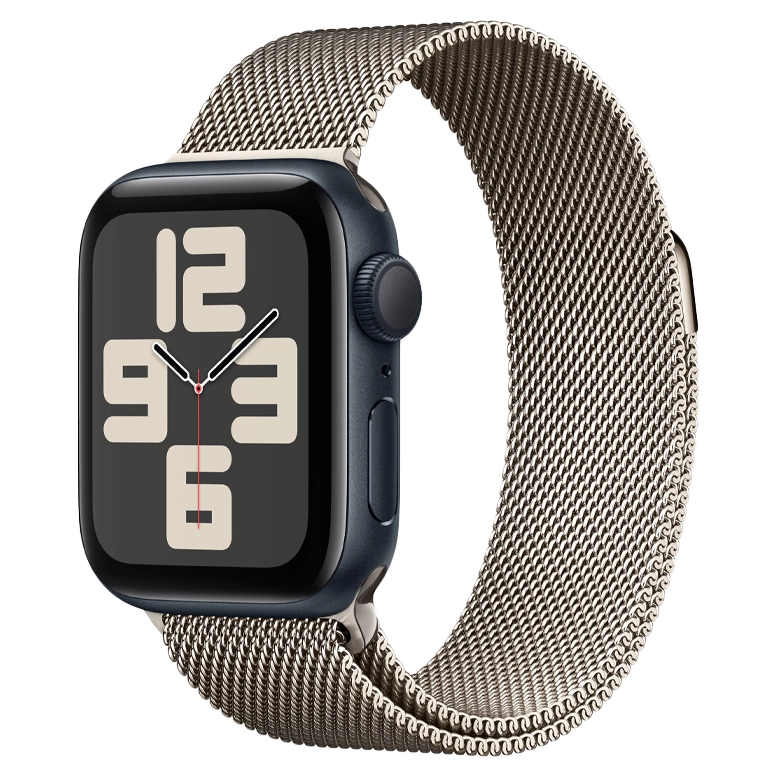 Apple Watch SE 2024 Midnight GPS Stainless Steel Milanese Loop Natural 44 mm