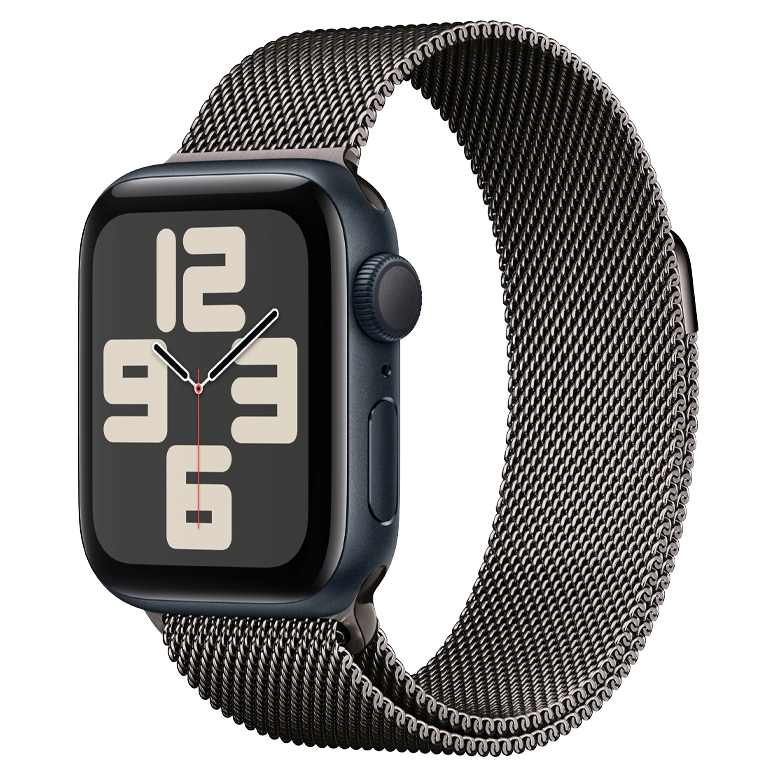 Apple Watch SE 2024 Midnight GPS Stainless Steel Milanese Loop Slate 44 mm