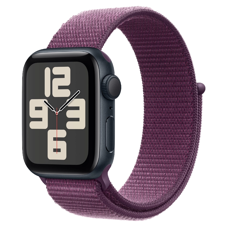 Apple Watch SE 2024 Midnight GPS Textile Sport Loop Plum 44 mm