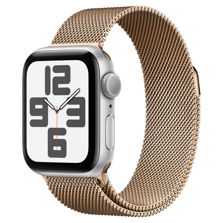 Apple Watch SE 2024 Silver GPS Stainless Steel Milanese Loop Gold 40 mm