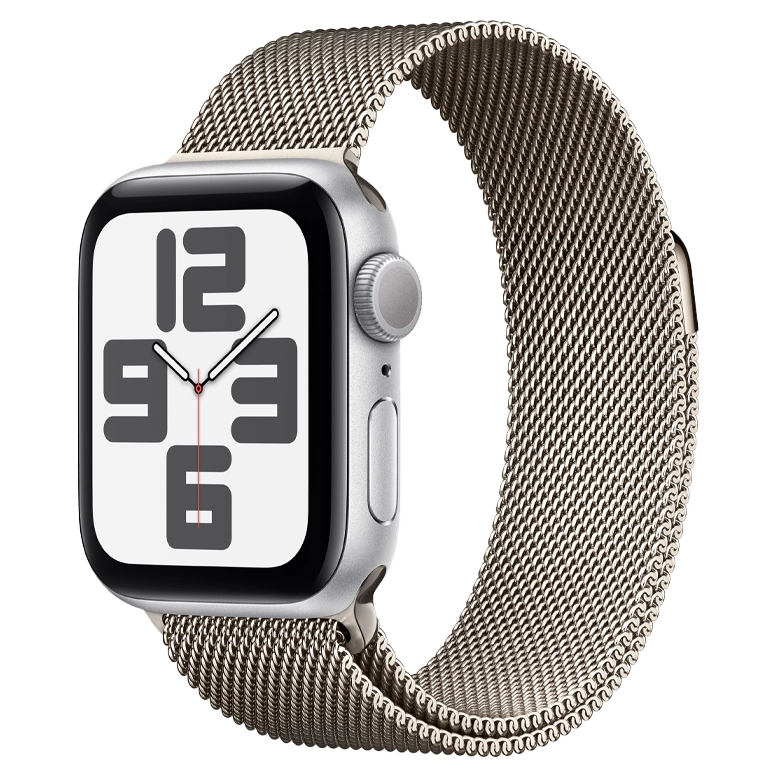 Apple Watch SE 2024 Silver GPS Stainless Steel Milanese Loop Natural 44 mm