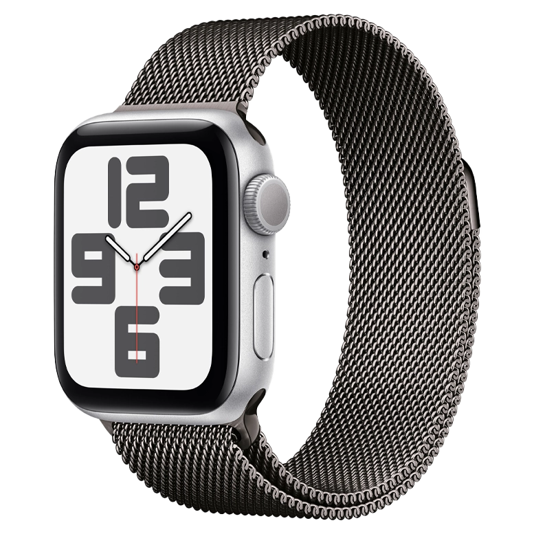 Apple Watch SE 2024 Silver GPS Stainless Steel Milanese Loop Slate 44 mm