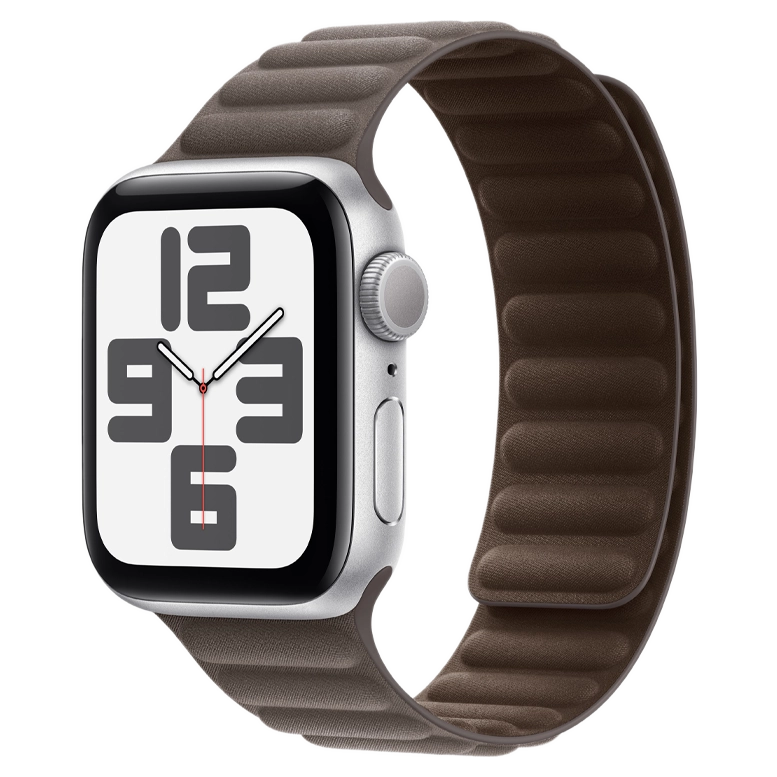 Apple Watch SE 2024 Silver GPS Textile Magnetic Link Dark Taupe 44 mm