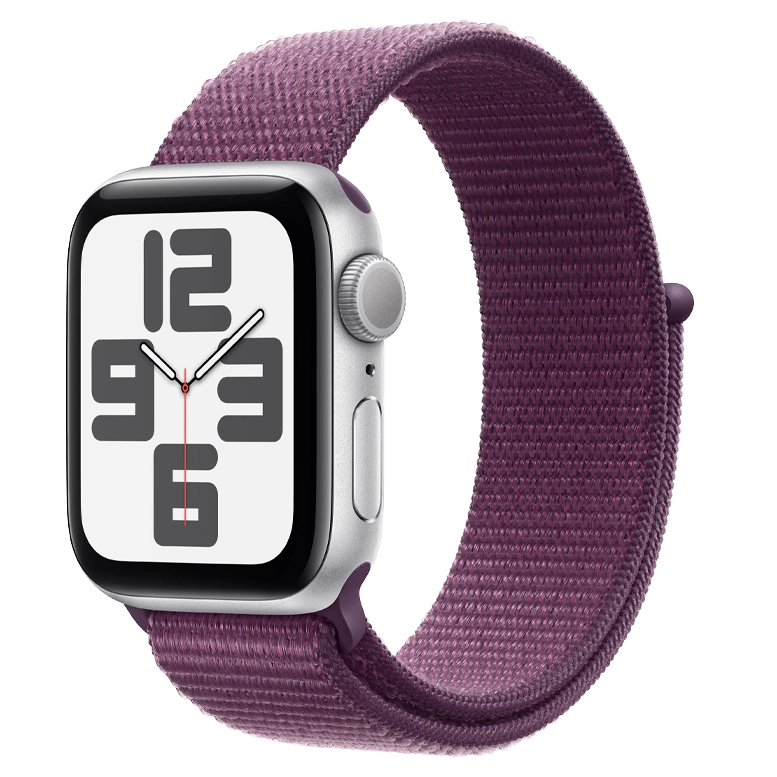 Apple Watch SE 2024 Silver GPS Textile Sport Loop Plum 44 mm