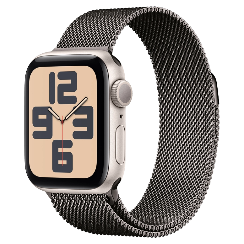 Apple Watch SE 2024 Starlight GPS Stainless Steel Milanese Loop Slate 44 mm