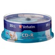 CD-R Printable 25*Cake, Verbatim, 700MB, 52x, AZO, Printable ID Brand